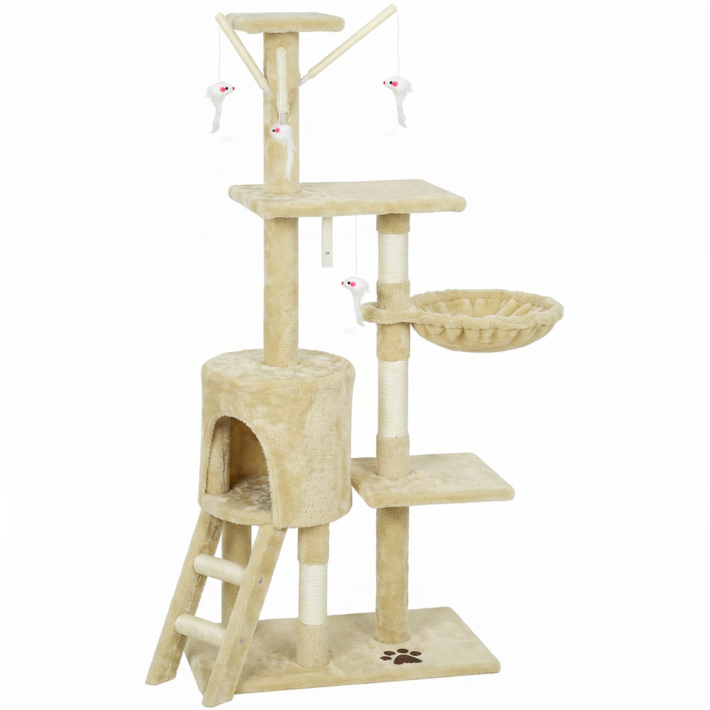 53" Cat Tree Tower, Kitten Activity Centre with Scratching Posts, Condo
