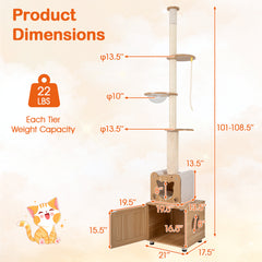 101 Inch Floor to Ceiling Cat Tree Height Adjustable with Litter Box Enclosure - view 3