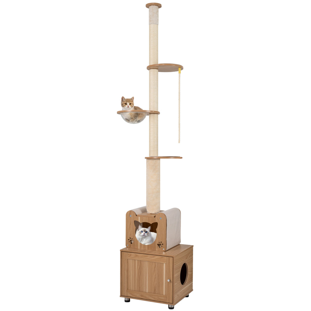 101 Inch Floor to Ceiling Cat Tree Height Adjustable with Litter Box Enclosure