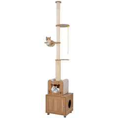 101 Inch Floor to Ceiling Cat Tree Height Adjustable with Litter Box Enclosure