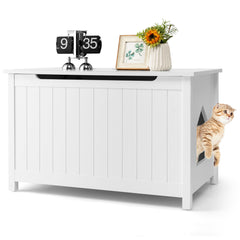 Wooden Cat Litter Box Enclosure with Top Opening Side Table Cat House