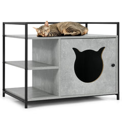 Enclosure Hidden Litter Furniture Cabinet with 2-Tier Storage Shelf Cat House