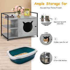 Enclosure Hidden Litter Furniture Cabinet with 2-Tier Storage Shelf Cat House - view 3