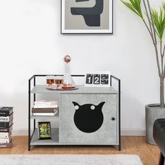 Enclosure Hidden Litter Furniture Cabinet with 2-Tier Storage Shelf Cat House - view 2