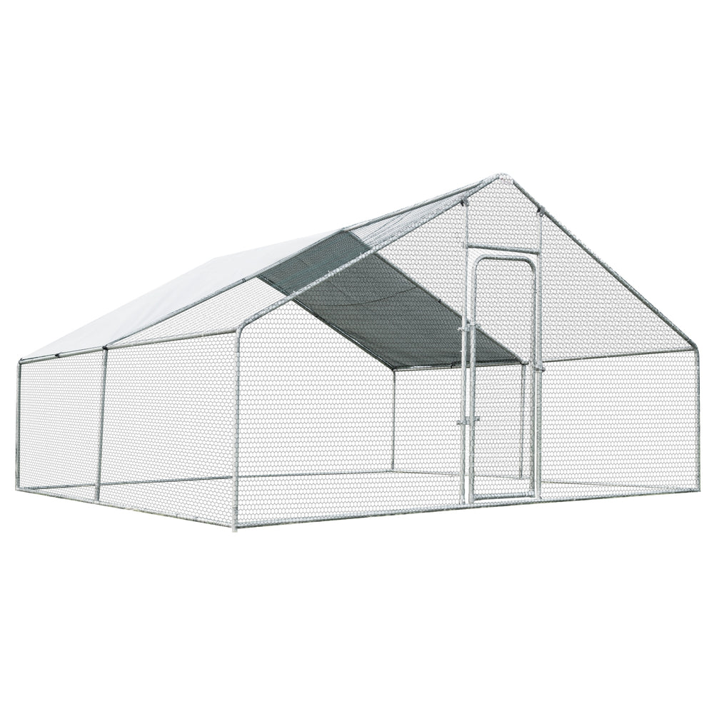 13 x 13 Feet Walk-in Chicken Coop with Waterproof Cover for Outdoor Backyard