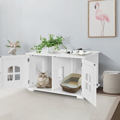 Large Wooden Cat Litter Box Enclosure Hidden Cat Washroom with Divider Cat House - view 3