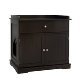 Wooden Cat Litter Box Enclosure with Drawer Side Table Furniture Cat House