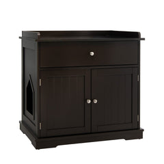 Wooden Cat Litter Box Enclosure with Drawer Side Table Furniture Cat House
