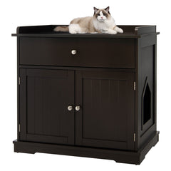 Wooden Cat Litter Box Enclosure with Drawer Side Table Furniture Cat House - view 4
