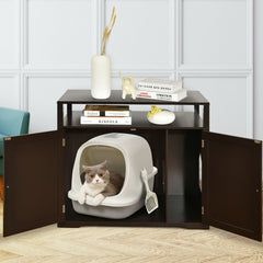 Wooden Cat Litter Box Enclosure Hidden Cat Washroom with Storage Layer Cat House - view 3