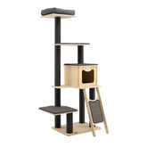 5-Tier Modern Wood Cat Tower with Washable Cushions Cat Tree