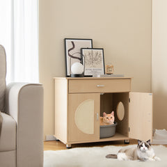 Cat Litter Box Enclosure with Sisal Scratching Doors and Storage Cat House - view 2