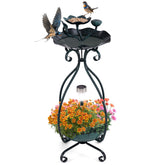 Solar Outdoor Bird Bath Feeder Combo with Flower Planter Pedestal and Solar