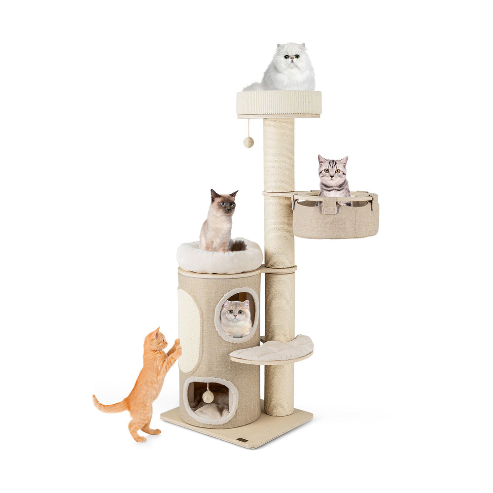 61 Inches Cat Tree for Indoor Cats with 2-stoery Condo and Top Perch
