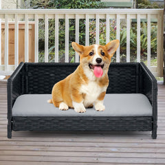 Rattan Dog Bed with Waterproof Soft Cushion for Medium Small Dogs Cats - view 2