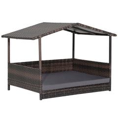 Wicker Dog House with Weatherproof Roof for Outdoor Dog Kennel