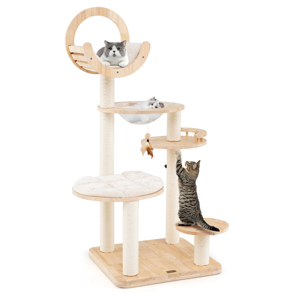 4-in-1 Large Wooden Cat Tower with Space Capsule Nest for Indoor Cats Cat Tree