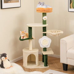 Cute Flower Cat Tree Modern Kitty Tower with Plush Top Perch - view 2