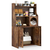 Modern Wooden Industrial Cat Litter Box Enclosure with Storage Shelves Cat House