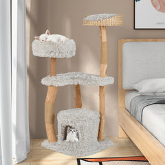 Solid Wood Cat Tower with Top Cattail Basket Cat Bed Cat Tree - view 3