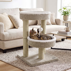 24" Cat Tower with 2 Plush Perches Scratching Posts and Dangling Ball Cat Tree - view 3