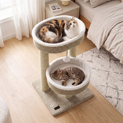 24" Cat Tower with 2 Plush Perches Scratching Posts and Dangling Ball Cat Tree - view 2