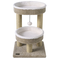 24" Cat Tower with 2 Plush Perches Scratching Posts and Dangling Ball Cat Tree