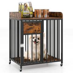 27.5 Inch Dog Crate Furniture with Wheels for Small Dogs and Puppies Dog Kennel - view 4