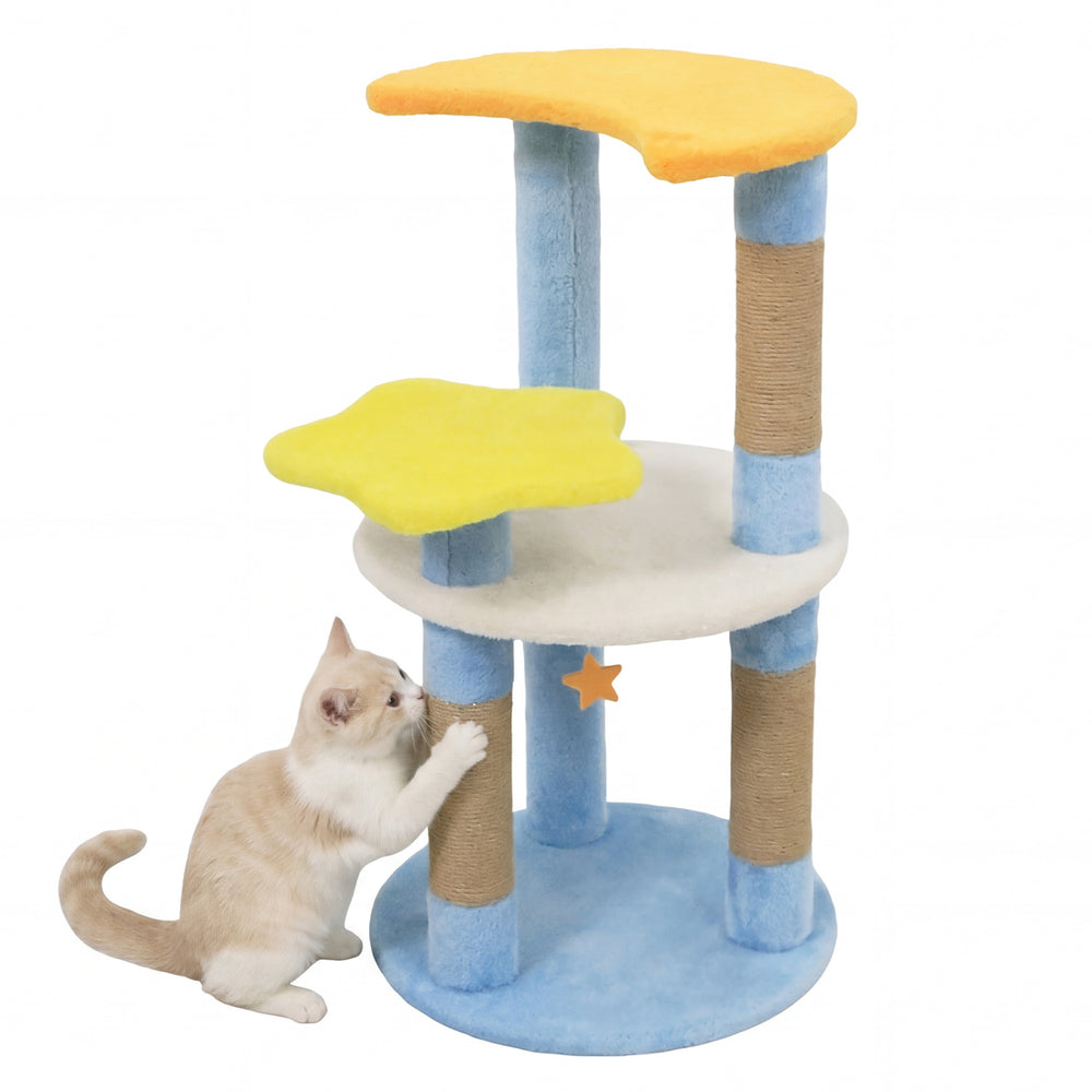 29 Inches Cute Modern Cat Tree with Star and Moon Shaped Platforms