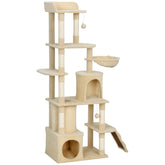 67" Large Cat Tree with 7 Scratching Posts, Tunnel, 2 Condos, Hammock, Perch
