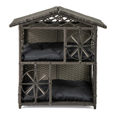 2-storey Wicker Cat House Rattan Kitten Condo Enclosure with Removable Cushions - view 3