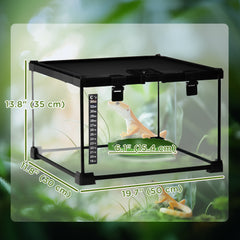 Glass Reptile Terrarium with Thermometer, Water Basin, Full View Visually - view 2