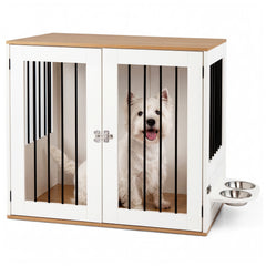 31.5" Dog Crate Furniture Wooden Dog Kennel with Double Lock Doors - view 4