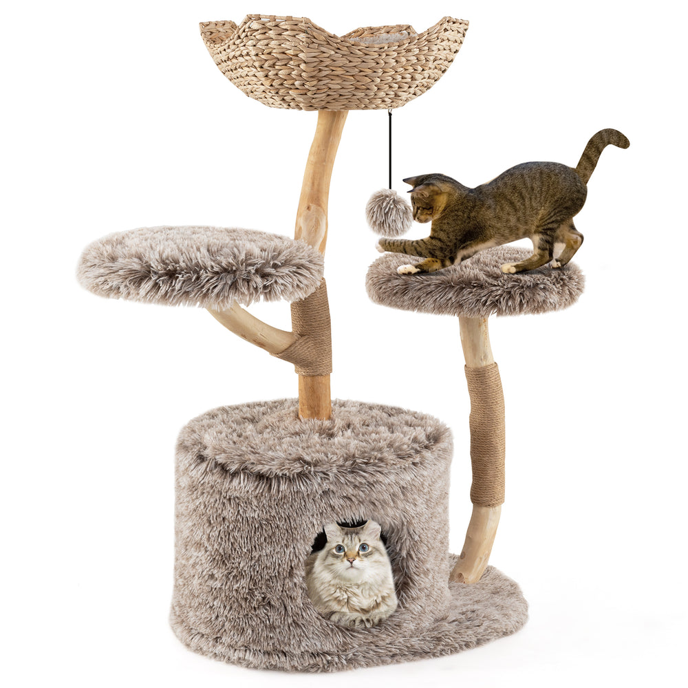 Wood Cat Tree Solid Pear Cat Tree with Perch and Sisal Scratching Posts