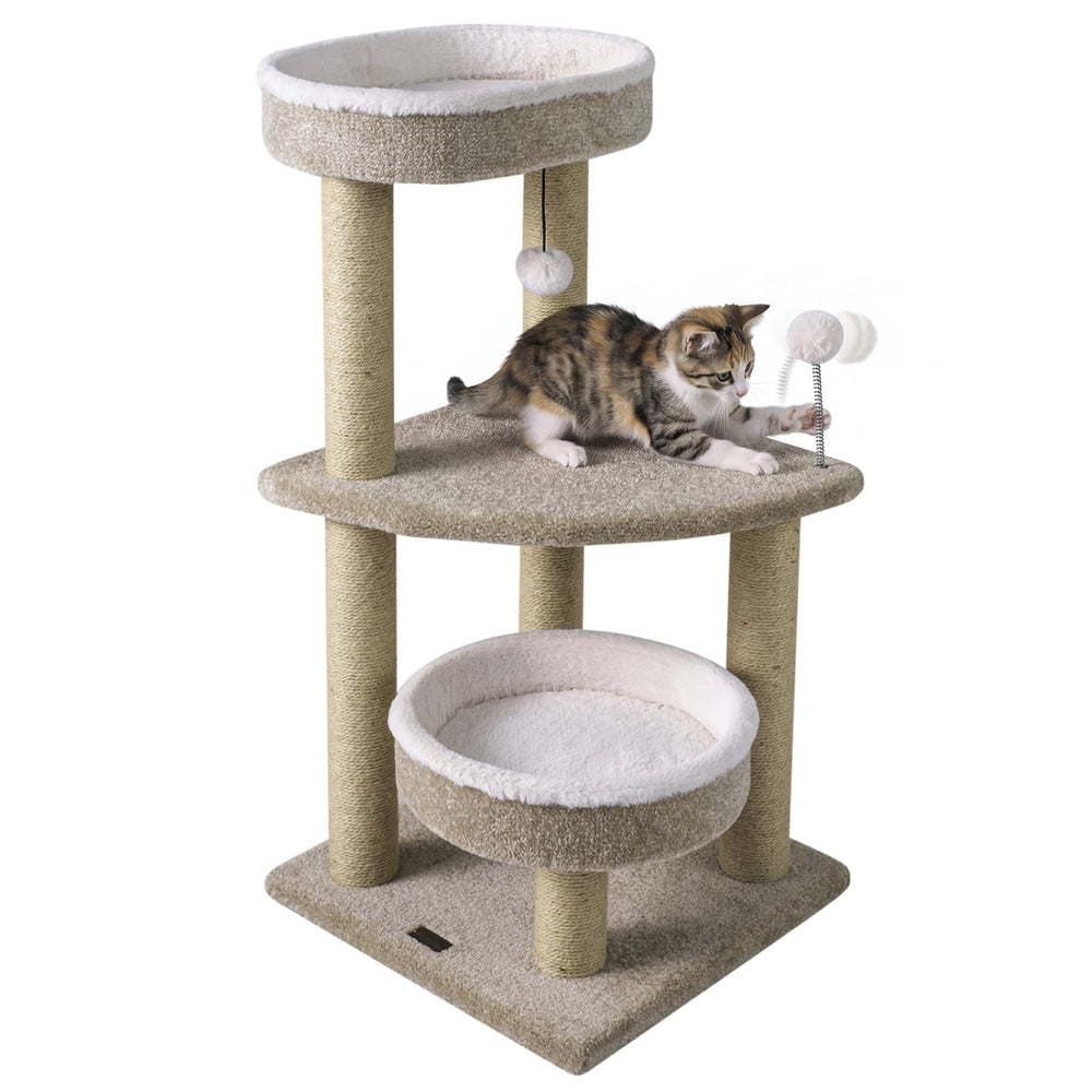 36" Carpeted Cat Tree with Plush Perches Scratching Posts and Dangling Ball