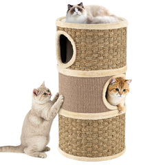 3-Story Cat Condo 28 Inch Multi-level Cat Hideaway with Sisal Scratching Pad
