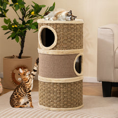 3-Story Cat Condo 28 Inch Multi-level Cat Hideaway with Sisal Scratching Pad - view 2