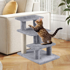 3-Tier Cat Stairs 19 Inch Plush Steps with Scratching Posts for High Bed Sofa - view 3