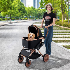3-in-1 Foldable Pet Stroller with Sun Shade and Safety Belt for up to 55 lbs - view 3