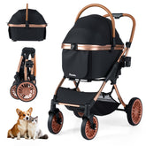 3-in-1 Foldable Pet Stroller with Sun Shade and Safety Belt for up to 55 lbs