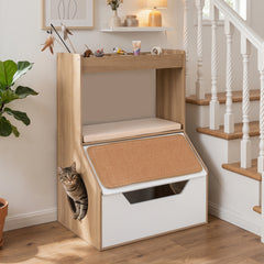 3-in-1 Hidden Cat House Cabinet with 4 Cubbies Removable Cushion and Scratching - view 2