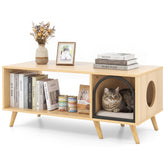 40 Inch Coffee Table Cat House 2-in-1 Wooden Kitten Furniture with Open Storage