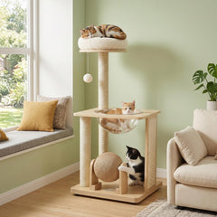 40" Solid Wood Cat Tree with Space Capsule & Sisal Posts and Scratching Board - view 2