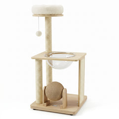 40" Solid Wood Cat Tree with Space Capsule & Sisal Posts and Scratching Board