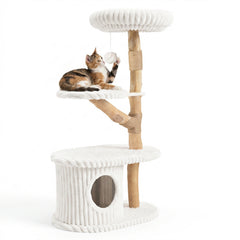 41 Inch Tall Modern Cat Tower with Real Wood Branches Scratching Posts