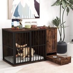 47.5 inch Dog Crate Furniture with Hidden Pull-out Bowls in Drawer for Small - view 2