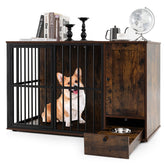 47.5 inch Dog Crate Furniture with Hidden Pull-out Bowls in Drawer for Small