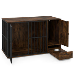 47.5 inch Dog Crate Furniture with Hidden Pull-out Bowls in Drawer for Small - view 4