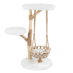 48.5 Inch Solid Wood Cat Tree with Hanging Cradle and Jute Scratching Post