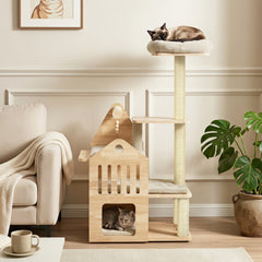 48.5" Multi-Level Solid Wood Cat Tree for Indoor Cats with Padded Top Perch Cat - view 2